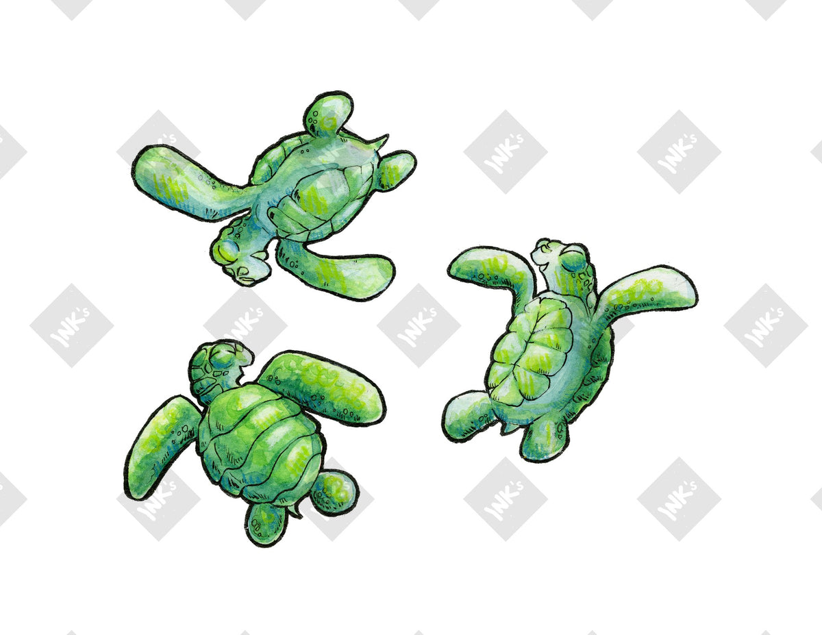 Turtle Trio art print by Inkchievous