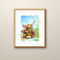Platypus Warrior art print in an oak frame on a wall