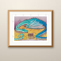 Treasure Nap art print in an oak frame on a wall