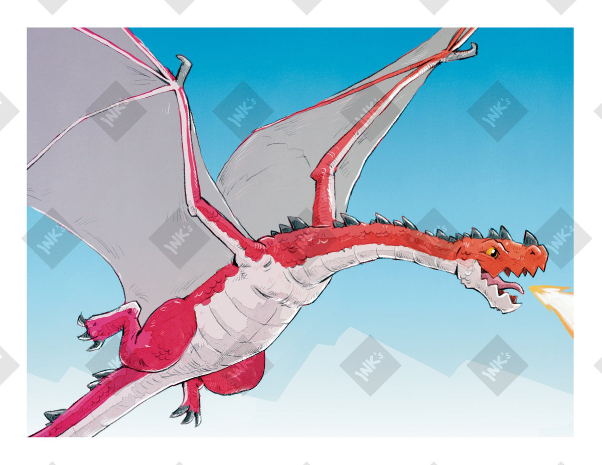 Red Dragon Flying Right art print by Inkchievous