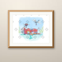 Painting the Plane art print in an oak frame on a wall