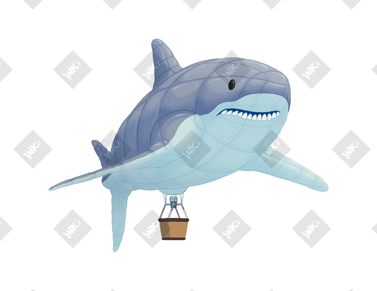 Shark Balloon art print by Inkchievous