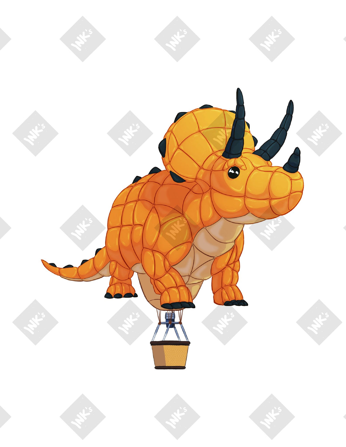 Triceratops Balloon art print by Inkchievous