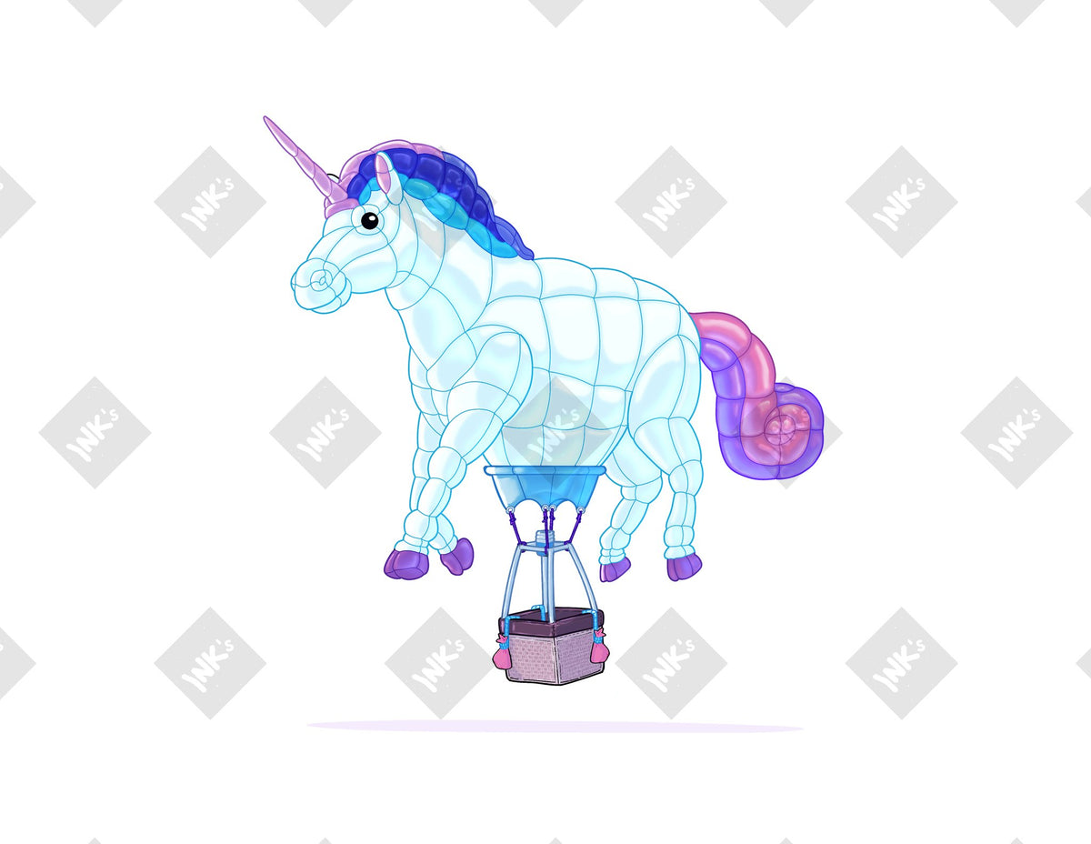 Unicorn Balloon art print by Inkchievous