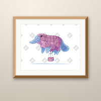 Platypus Balloon art print in an oak frame on a wall