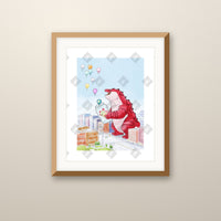 Balloon Jar art print in an oak frame on a wall