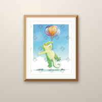 Lift Off art print in an oak frame on a wall