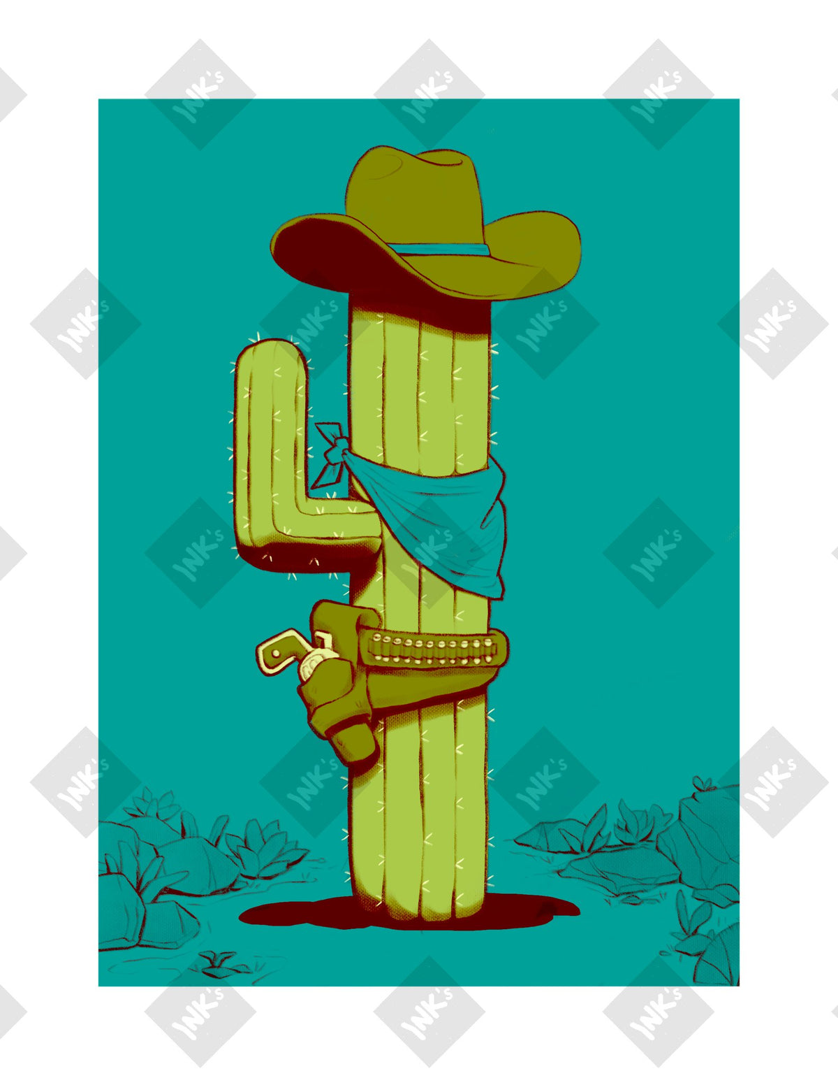 Blue Cactus art print by Inkchievous