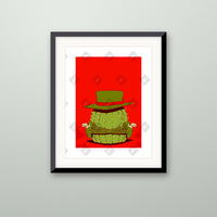 Red Cactus art print in a black frame on a wall