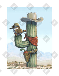 Sparrow Saguaro art print by Inkchievous