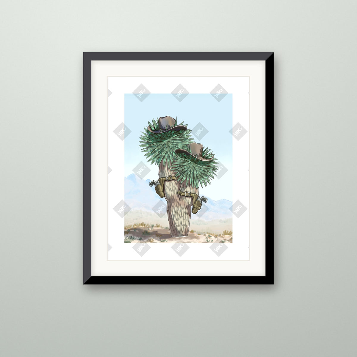 Yucca art print in a black frame on a wall
