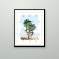 Yucca art print in a black frame on a wall