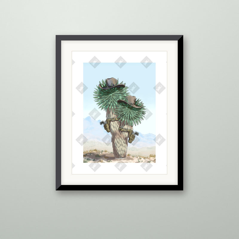Yucca art print in a black frame on a wall