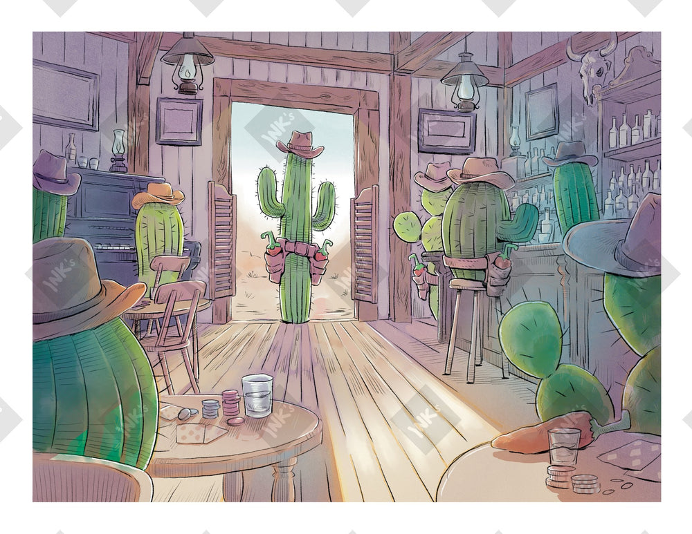 Cactus Saloon art print by Inkchievous