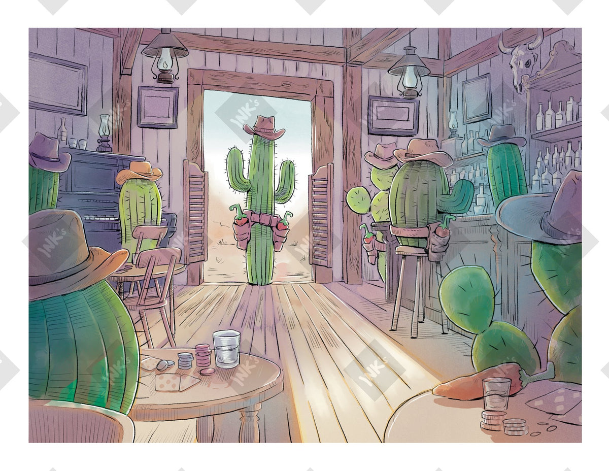 Cactus Saloon art print by Inkchievous